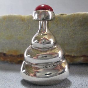 Sterling Silver Perfume Bottle, Red Turquoise Cap